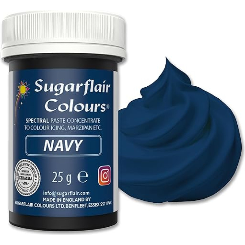Sugarflair Spectral Navy Blue Lebensmittelfarbe Paste, hochkonzentrierte Lebensmittelfarbe für Buttercreme, Zuckerpaste, Royal Icing, Kuchenmischungen und mehr! Lebensmittelfarbstoff - 25g