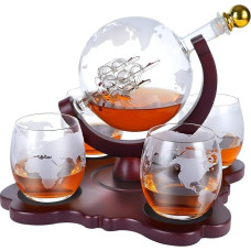 PONPUR Whiskey Karaffe Set, Whiskey Geschenkset, Geschenke für Männer, Männergeschenke, Geburtstagsgeschenk Mann, Globus Dekanter 850ML Geschenkbox mit 4 Whisky Gläser für Whisky, Bourbon, Scotch