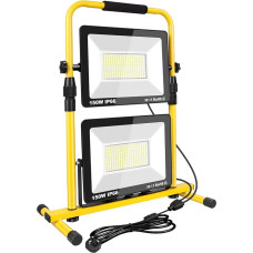 PICAA 300 W LED statybinis prožektorius, 30000 lm, IP66 vandeniui atsparus, nešiojamas LED prožektorius su tvirtu metaliniu H teleskopiniu stovu, skirtas statyboms, dirbtuvėms, garažui, rūsiui, 6000 K su jungikliu ir ES