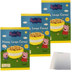 Peppa Pig Honey Loops Pusryčių dribsniai iš viso grūdo su medumi 3 pakuotės (3 x 375 g pakuotė) + usy Block