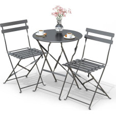 VOUNOT Bistro Set 3-Piece Folding Bistro Table with 2 Chairs, Garden Furniture Set, Balcony Set, Garden Set, Metal Seating Set, Bistro Set Outdoor, Grey