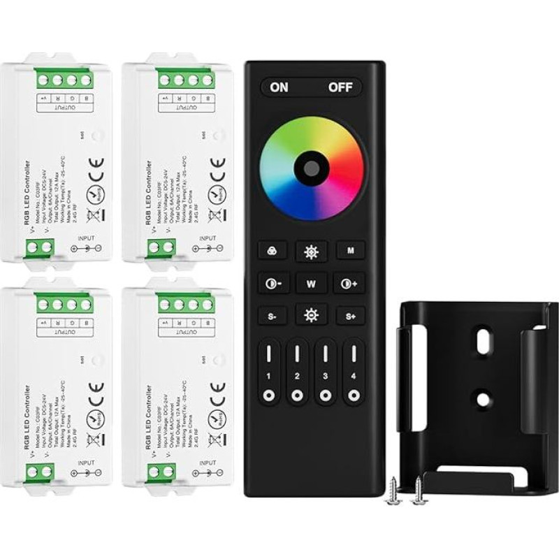 BTF-LIGHTING 5050SMD FCOB COB RGB RF nuotolinio valdymo pultas RC03RFB ir 4PCS C03RF Tuya valdiklio rinkinys 4 zonų RF 2,4 GHz belaidis grupės valdymas PWM RGB (+ R G B) 4 kontaktų LED juosta DC5V DC12V DC24V
