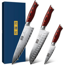 HOSHANHO 3 dalių Damasko virtuvinių peilių rinkinys, itin aštrių peilių rinkinys, profesionalus virėjo peilių rinkinys su ergonomiška G10 rankena, dovanų dėžutė