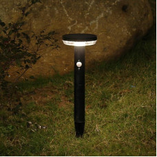 DAWALIGHT LED saulės grindų lemputė lauke su kištuku, 3 režimai, 3000 K sodo šviesos kelio šviesa su judesio jutikliu, apvalus IP44 vandeniui atsparus stulpas, skirtas sodo kiemo keliui, nerūdijantis plienas, juodas