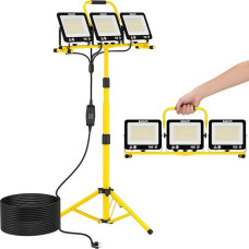 Justech LED Baustrahler mit Stativ Arbeitsscheinwerfer 27000LM 3X100W 3-Farbtemperaturen (3000K/5000K/6500K) IP66 Werkstattlampe für Werkstatt, Garage, Baustelle, Camping, Autoreparatur