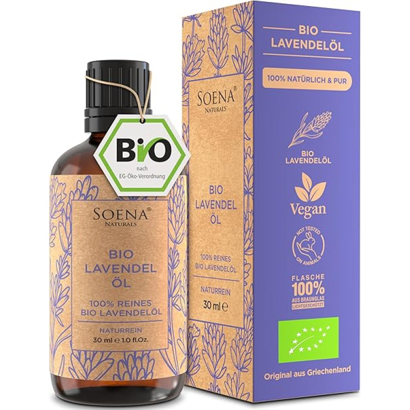 Ekologiškas levandų eterinis aliejus [sertifikuotas kaip ekologiškas] – 100 % natūralus ir grynas, pagamintas iš tikrų levandų (Lavandula angustifolia) – be priedų | Aromaterapija – išpilstytas Vokietijoje
