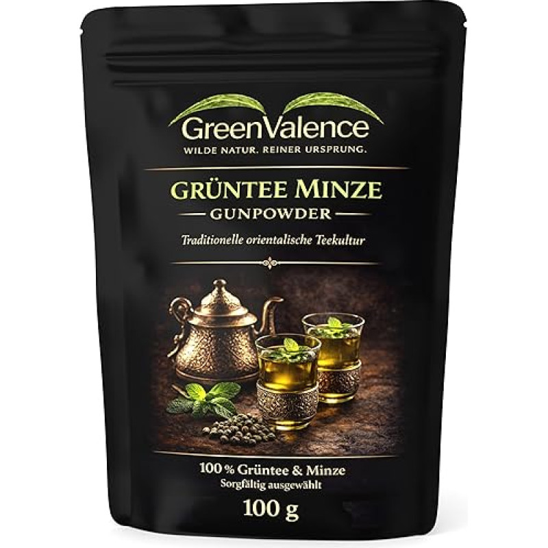 „GreenValence“ žaliosios arbatos su mėtų prieskoniu „Gunpowder“ – elegantiška žaliosios arbatos rūšis su mėtų prieskoniu | Įkvėpta tradicinės arbatos kultūros | Aromatinga aukščiausios kokybės žaliųjų arbatos lapų mišinys | Šviežia, skaidri ir gaivinanti 