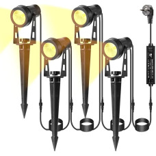 B-right Garden Lighting LED Outdoor, Set of 4 Garden Lighting with Power, IP65 Waterproof Garden Spotlight with Ground Spike, Garden Light with Plug, Warm White, Path Lighting Garden Lamp for Lawn Path