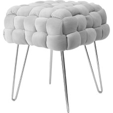 Zedelmaier Modern Velvet Cosmetic Stool, Square Ottoman Footstool with Silver Metal Legs, Padded Stool, Knitted Velvet Stool (Grey, 38 x 38 x 41.5 cm)