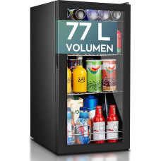 „Heinrich’s Drinks“ šaldytuvas, mini šaldytuvas su stiklinėmis durimis, kompaktiškas ir tylus: 40 dB, LED apšvietimas viduje, puikiai tinka biurui, kempingui, sodui, 5–18 °C, (74 litrai / 3 lentynos / 40 dB)