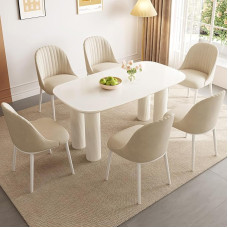 Esszimmertisch-Set, rechteckig, 160 cm, Esstisch mit Stühlen, bequeme Rückenlehne, Esszimmerstühle, dicke Kanten, 2-, 4-, 6-Sitzer-Esstisch-Sets für Esszimmer, Küche