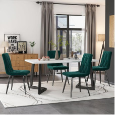Dining Set, 117 x 68 cm Dining Table with 4 Chairs, Rectangular Dining Table, Modern Kitchen Table Set, Dining Room Chair Twill Velvet Kitchen Chair, Black Table Legs (Dark Green)