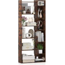 COSTWAY 6-Tier Bookcase, Wooden Shelf with 2 Tilt Protections, Open Display Shelf, Standing Shelf, Storage Shelf for Study Room, Living Room, 69 x 22 x 163 cm (Industrial Coffee)