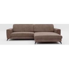 CAVADORE „Bounce“ kampinė sofa, atrodanti kaip senovinė oda, L formos sofa su miego funkcija, daiktų dėže ir reguliuojamu galvūgaliu / 290 x 88–108 x 178 / mikropluošto audinys, pilkai rudos spalvos