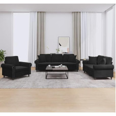 „Homgoday“ aksominis sofų komplektas, 3 dalys – juodos spalvos, 212 x 77 x 80 cm, skirtas svetainei, modelis 3202195