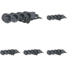 Legrand, Flat Power Strip, 4-Way Socket, Multiple Socket, 1.5 Metre Cable Length, Black/Dark Grey, 694553 (Pack of 5)