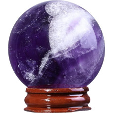„Nupuyai“ 50 mm ametisto kristalinis rutulys su laikikliu, natūralaus brangakmenio burtų rutulys, reiki kristalinis gydomasis akmuo, meditacija, feng šui, raganos, wicca, dekoracija | Brangakmenio rutulys su mediniu laikikliu, feng šui meditacija, reiki e