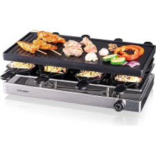„Cloer 6454“ raclette grilis su 8 keptuvėmis, nelipni danga, 1200 W | Lietas aliuminio plokštė, 8 nelipnios raclette keptuvės, plastikinis mentelė, nešildoma laikymo vieta, aliuminis