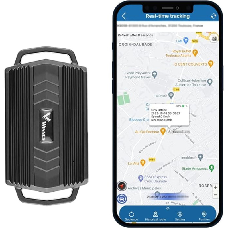 GPS seklys, Winnes stiprus magnetinis GPS seklys, stebėjimas realiuoju laiku, GPS lokatorius, apsauga nuo pasiklydimo, ilgas budėjimo režimas GPS įrenginys automobiliui, automobiliui su nemokama programėle TK935