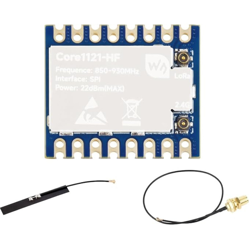 „Waveshare Core1121“ dviejų dažnių juostų „LoRa“ modulis su mini plokštele, sukurtas remiantis mažos galios „LR1121“ siųstuvu-imtuvu, 850–930 MHz dažnis, tinka „Sub-GHz“ ir 2,4 GHz dažnių juostoms