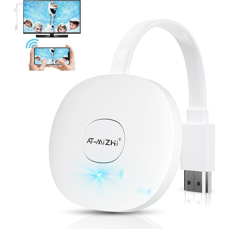 AT-Mizhi Wireless HDMI Dongle TV 4K Wireless Smart Media Player Streaming, Screen Casting for Miracast/iOS/Mac OS/Airplay/Android/Windows/DLNA to HDTV, Projector, Monitor