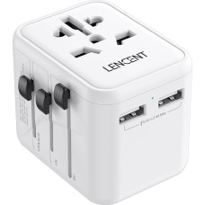 „LENCENT“ tarptautinis kelioninis adapteris su Jungtinės Karalystės, JAV, ES ir Australijos kištukais, universalus kelioninis adapteris su 2 USB prievadais, „viskas viename“ kelioninis kištukas, tinkamas naudoti daugiau nei 200 šalių visame pasaulyje, bal