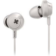 „Philips“ SHE4305WT „Bass+“ ausinės su mikrofonu, laidinės, tvirtos ir lengvos, idealios sportui – baltos