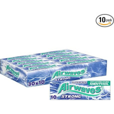 „Airwaves Strong“ kramtomoji guma, be cukraus, gaivus kvapas, 30 x 10 dražė | Mentolio ir eukalipto kramtomoji guma su natūraliu mentoliu, gaivinančio šviežumo, didmeninė pakuotė biurui, grįžimui į mokslus ir gaiviam kvapui