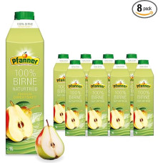 Pfanner 100% Pear Direct Juice Natural Cloudy (8 x 1 L) - Juice from Directly Pressed Pears - Fruit Juice without Added Sugar - in Storage Pack