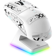 „VGN Game Power Attack Shark X6 Superlight“ belaidė žaidimų pelė su RGB įkrovimo stotele, 49 g ultralengva pelė, „PixArt PAW3395“ jutiklis, 26 000 DPI, 2,4 GHz / „Bluetooth“ / laidinis ryšys, lipnios juostelės rinkinys, G502, PC / Mac, balta