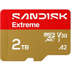 „SanDisk Extreme“ microSDXC UHS-I atminties kortelė 2 TB + SD adapteris (skirta išmaniesiems telefonams, veiksmo kameroms ar dronams, duomenų perdavimo greitis iki 240 MB/s, 4K UHD), „RescuePRO Deluxe“, UHS-I, U3, V30