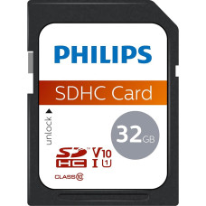 „Philips“ „Ultra Speed“ SDHC kortelė, 32 GB, UHS-I, U1, skaitymo greitis iki 80 MB/s, V10, atminties kortelė, skirta fotoaparatams, planšetiniams kompiuteriams ir kortelių skaitytuvams, „Full HD“ vaizdo įrašams
