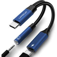 USB-C į „Jack“ adapteris ir įkroviklis, 2-in-1 C tipo į 3,5 mm adapteris ausinėms, „Android“ mobiliesiems telefonams, PD60W greitasis įkrovimas, skirtas „Samsung S22/S21“, „Pixel 7/7 Pro/6“, „Pad Mini 6“ ir kitiems modeliams (mėlynas)
