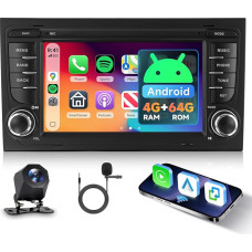 Hodozzy 4G + 64G Android Car Radio for Audi A4 S4 RS4 B6 B7 B5 8E/8H 2002-2008 Seat Exeo with Wireless Carplay Android Car, 7 Inch Touchscreen Radio 2 DIN Navigation Bluetooth WiFi, DSP FM/RDS Rear