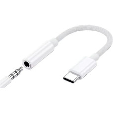 Nailono USB C tipo į 3,5 mm ausinių adapteris, suderinamas su „Hi-Fi“ garso įranga, tinka „iPhone 15/16/16 Pro Max/16e/16+“, „Samsung Galaxy S25/S24/S23FE/S22/S21/S25 Edge/S25 Ultra“, „MacBook“, baltas, 2 vnt. rinkinys