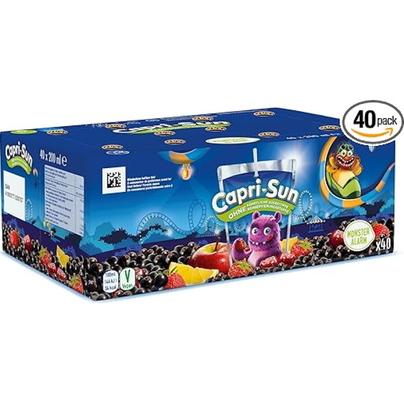 „Capri-Sun Monster Alarm“ vaikiškas vaisių sulčių gėrimas, didmeninė pakuotė (40 x 200 ml), vaisių sultys – obuolių, serbentų ir vyšnių – be dirbtinių priedų – tinkamas veganams, be glitimo