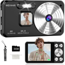 Digital Camera 4K 64MP, Wevoor Digital Photo Camera 32GB with Auto Focus, 18x Digital Zoom Camera, 2.8 Inch Screen, 2000 mAh Compact Camera, Camera Digital Camera for Beginners, Children, Teenagers