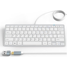 Ultra Thin 78 Keys USB-C Mini Keyboard with Media Hotkeys for Apple Mac Pro, MacBook 56Pro/iMac, Air, Mac mini, Laptop, Computer, Windows Desktop PC 11/10/8/7 with USB-C to A OTG Adapter (White)