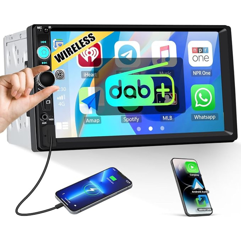 Camecho 7 Inch Double DIN Car Radio Bluetooth Screen Touchscreen MP5 Player USB/SD/AUX-in/FM/Android Phone Mirror Link Entertainment Multimedia Stereo with Steering Wheel Remote Control
