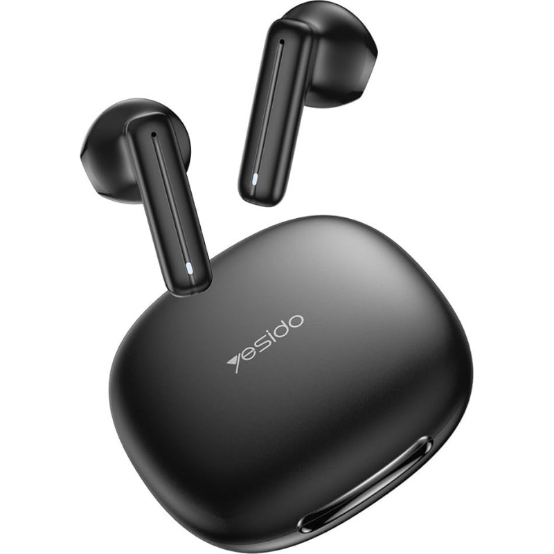 YESIDO TWS25 ANC Bluetooth Headphones - BT5.3 Semi In-Ear Wireless Earbuds with HD Microphone, 13mm Drivers and 16 Hours Total Playtime - Black
