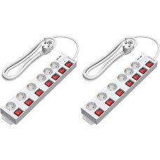DEWENWILS 2m Single Switched Power Strip with USB - White (Pack of 2)