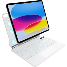 nimin Keyboard Case for iPad A16 2025 and iPad 10 Generation 2022 with Trackpad, Magnetic Suspension Design, 7 Colour Lighting, QWERTZ German Layout, White