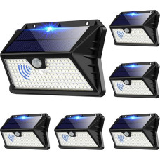 „OUILA“ saulės energija maitinami lauko sieniniai šviestuvai, 6 vnt., 185 LED, 3 režimai, saulės energija maitinamas lauko šviestuvas su judesio jutikliu, IP65 atsparus vandeniui LED saulės energija maitinamas sieninis šviestuvas, sodui, kiemui, tvoros ap