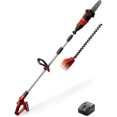 „Einhell“ akumuliatorinis genėtuvas ir gyvatvorių žirklės „GE-HC 18 Li T Set Power X-Change“ (ličio jonų, 18 V, teleskopinis, genėtuvo pjovimo ilgis 170 mm, gyvatvorių žirklių pjovimo ilgis 400 mm, komplekte su 3,0 Ah akumuliatoriumi ir įkrovikliu)