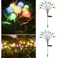 VKheroKV Solar-Glühwürmchen-Leuchten, 2 Stück, 16 Lichter, 2 Beleuchtungsmodi, Beleuchtung für Garten, Terrasse und Hof, wasserdichte solarbetriebene LED-Lichter (2 Stück (16 Lichter), mehrfarbig)