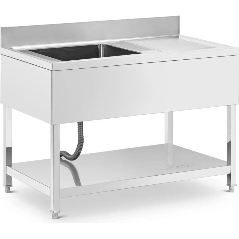 Royal Catering Vienos kameros baseino kriauklė su lašų surinkimo lėkštele, lentynėle ir kraštu, kairėje pusėje, 120 x 70 x 97 cm
