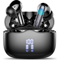 Belaidės ausinės, „Bluetooth 5.3“ ausinės su „HiFi“ stereo ir giliais baisais, 4 mikrofonai su triukšmo slopinimo technologija (ENC), 36 val. grojimo laikas, „Bluetooth“ ausinės su dvigubu LED ekranu, IP7 atsparumas vandeniui, USB-C