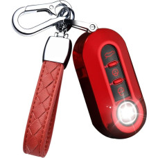 HIBEYO Flip Car Key Case Fits Fiat Key Case Silicone Key Protector for Fiat 500 Panda Punto Lancia Ypslon Delta Grande Bravo Protective Case for Remote Control 3-Button Red