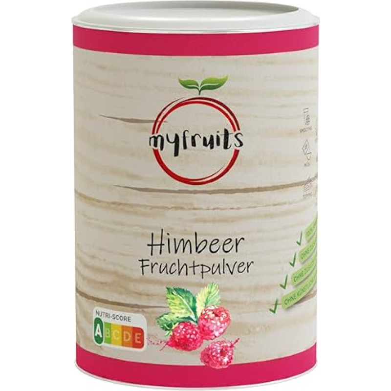 myfruits Raspberry Powder, Freeze-Dried, 350 g, No Additives, 100% Dried and Ground Raspberries, Fruit Powder for Smoothie, Shakes & Yoghurt