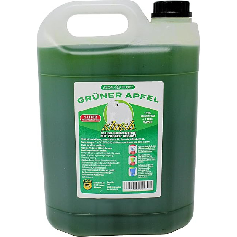 Green Apple Slush Concentrate 5L, Mixing Ratio 1:5 | Slush Ice | Crush Ice | Water Ice | No Artificial Colours | for Slushie Maker
